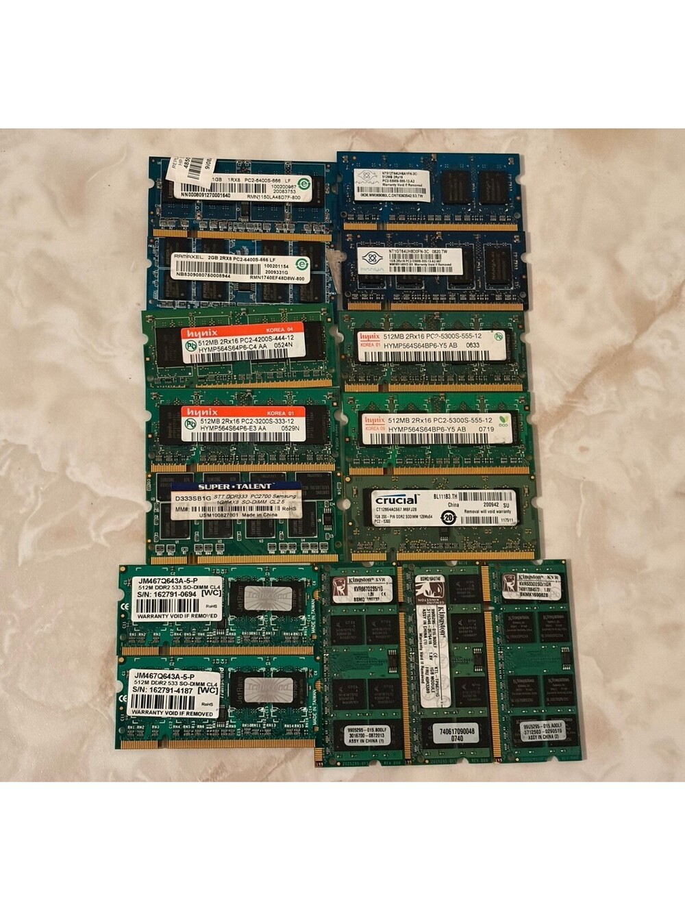 Lot of 15 Mixed Laptop RAM SO-DIMM Memory DDR/DDR2 512MB 1GB 2GB Hynix Kingston